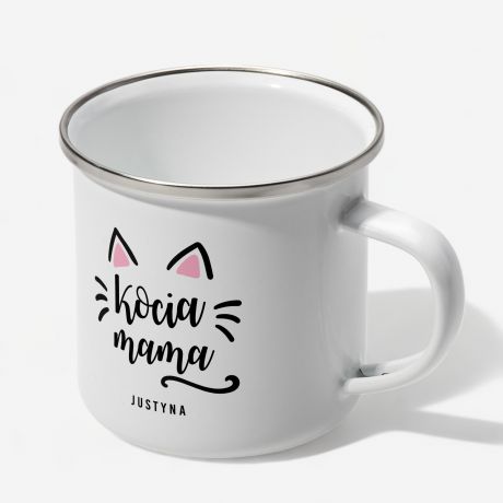 Emaliowany kubek z kotem KOCIA MAMA
