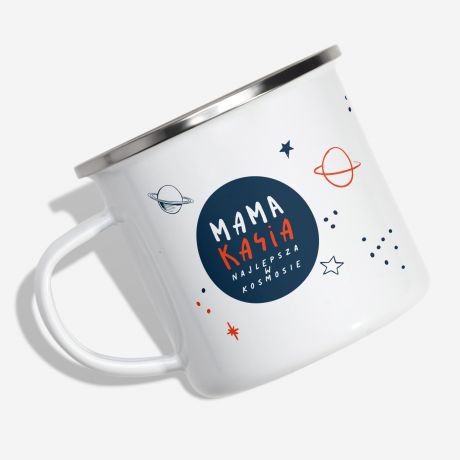 Emaliowany kubek z nadrukiem dla mamy NAJLEPSZA W KOSMOSIE