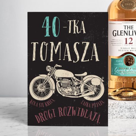 Szkocka whisky Glenlivet z kartką PREZENT NA 40 URODZINY DLA MOTOCYKLISTY