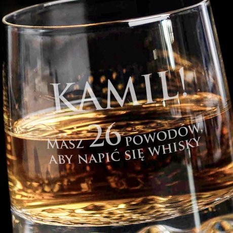 Szklanka do whisky grawerowana POWODY prezent urodzinowy dla faceta