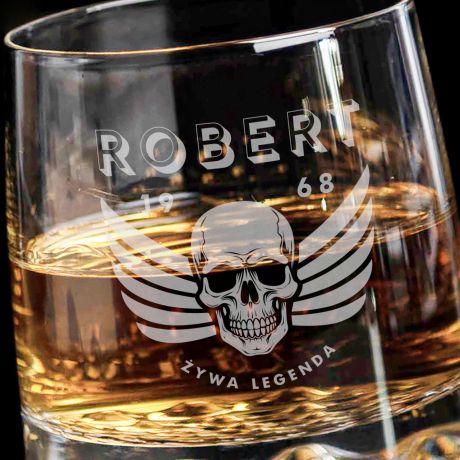 Grawerowana szklanka do whisky YWA LEGENDA prezent dla motocyklisty na urodziny  szklanka whisky z grawerem