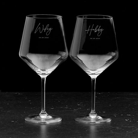 Grawerowane du�e kieliszki na �lub WIFEY & HUBBY