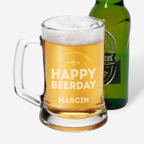 Grawerowany kufel do piwa HAPPY BEERDAY prezent dla piwosza