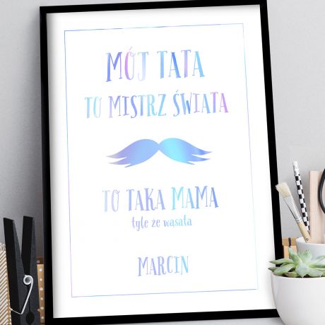 Holograficzny plakat TATA MISTRZ WIATA prezent dla taty na urodziny od dziecka