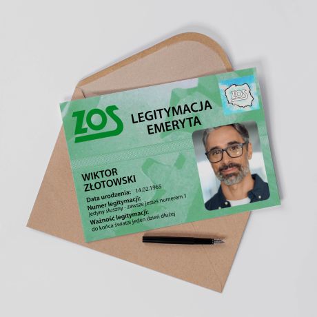 Personalizowana kartka dla emeryta LEGITYMACJA - A4