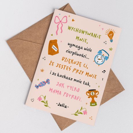 Kartka dla przybranej mamy na Dzie Mamy kartka z nadrukiem prezent na dzie matki personalizowana kartka