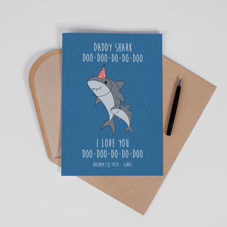 Kartka dla taty DADDY SHARK A4 kartka na dzie taty kartka na dzie ojca upominek na dzie taty