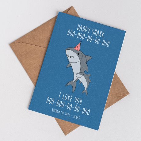 Kartka dla taty od dziecka DADDY SHARK kartka na dzie� taty upominek dla taty upominek na dzie� taty