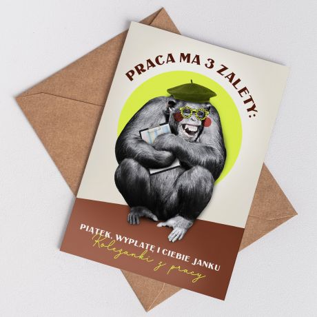 mieszna kartka PRACA MA ZALETY na Dzie Chopaka w pracy kartka dla kolegi z pracy prezent dla kolegi z pracy