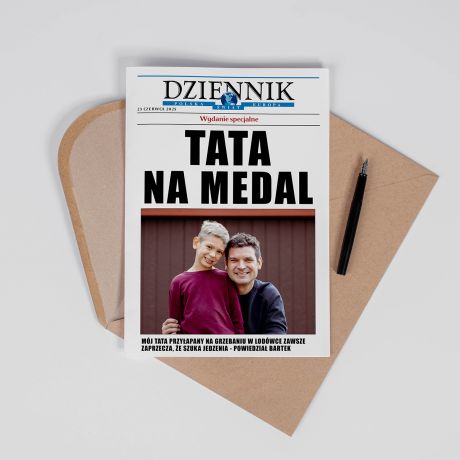 Kartka na Dzie Taty TATA NA MEDAL A4 kartka dla taty upominek na dzie taty kartka na prezent