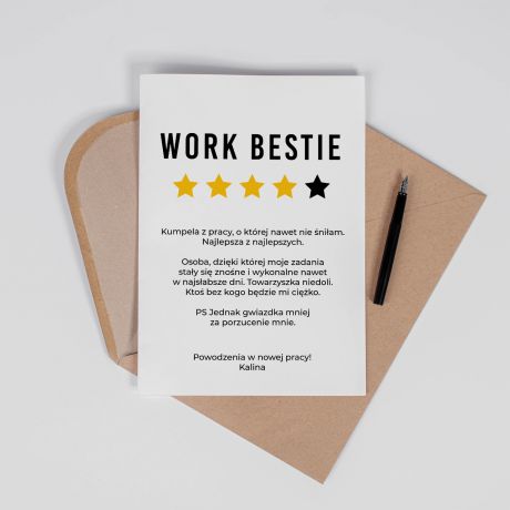 Kartka na odejcie z pracy A4 WORK BESTIE upominek na odejcie z pracy prezent na poegnanie koleanki