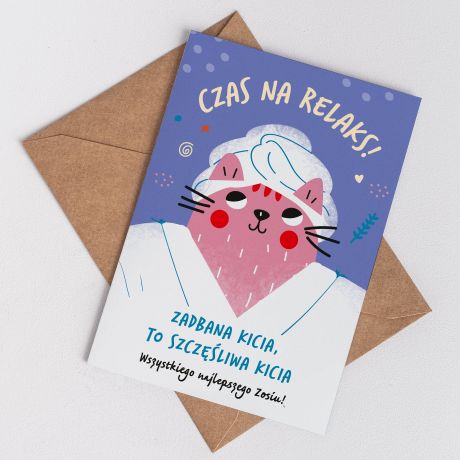 Kartka na urodziny dla przyjaciki ZADBANA KICIA prezent dla przyjaciki prezent dla przyjaciki na urodziny