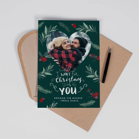 Personalizowana kartka witeczna ze zdjciem ALL I WANT FOR CHRISTMAS - A4 upominek witeczny kartka na wita