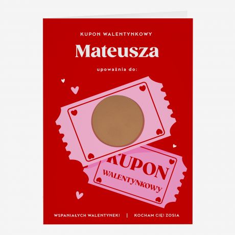 Personalizowana kartka zdrapka KUPON WALENTYNKOWY walentynki kartka upominek walentynkowy