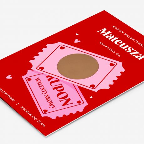 Personalizowana kartka zdrapka KUPON WALENTYNKOWY walentynki kartka upominek walentynkowy