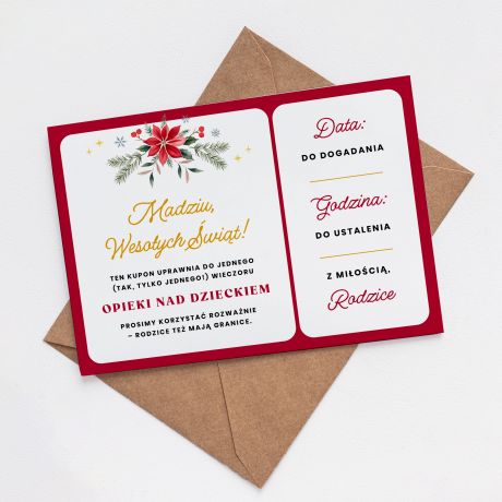 Kartka �wi�teczny VOUCHER NA OPIEK� NAD DZIECKIEM