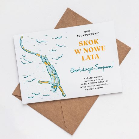 Kartka urodzinowa BON NA SKOK NA BUNGEE prezent na 30 urodziny kartka na 30 urodziny prezent urodzinowy