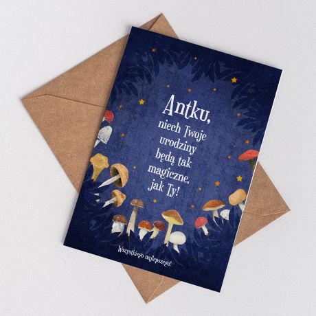 Urodzinowa kartka DLA GRZYBIARZA kartka personalizowana prezent dla grzybiarza