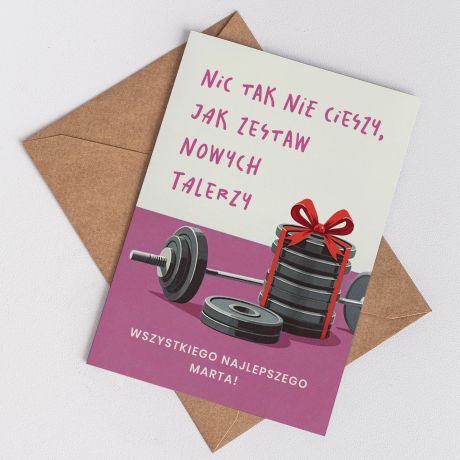 Kartka urodzinowa dla sportsmenki TALERZE prezenty dla fit dziewczyny prezent dla sportowca