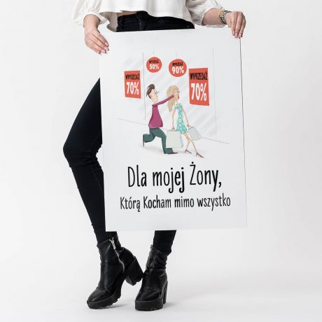 Kartka urodzinowa dla �ony ZAKUPOHOLICZKA kartka XXL prezent dla �ony prezent na urodziny dla �ony