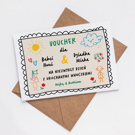Kartka VOUCHER DLA DZIADK�W kartka na Dzie� Babci i Dziadka kartka dla dziadk�w upominek dla dziadk�w