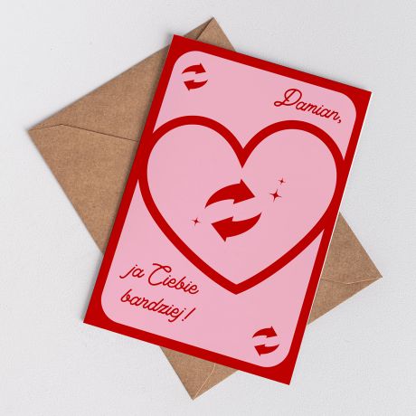 Kartka walentynkowa JA CIEBIE BARDZIEJ kartka na walentynki upominek na walentynki dla niego