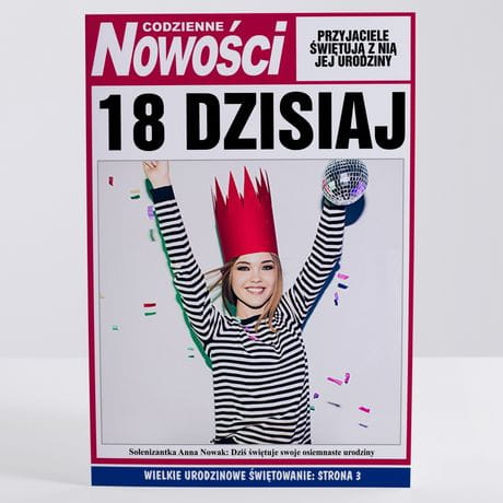 Kartka na 18 urodziny NOWOCI - OSIEMNASTKA kartka z okazji 18 urodzin upominek na 18 urodziny