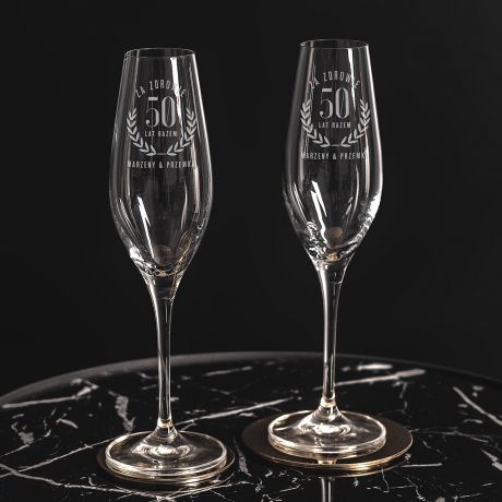 Kieliszki do szampana z grawerem ELEGANCKI PREZENT NA 50 ROCZNICĘ ŚLUBU