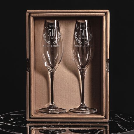 Kieliszki do szampana z grawerem ELEGANCKI PREZENT NA 50 ROCZNICĘ ŚLUBU