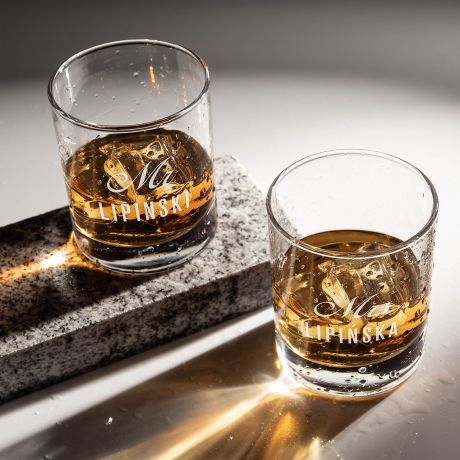 Zestaw szklanek do whisky MR & MRS prezent ślubny dla pary młodej