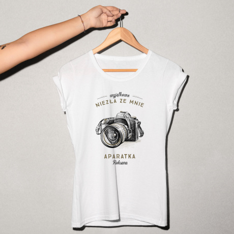 Koszulka damska z nadrukiem APARATKA prezent dla fotografki - L