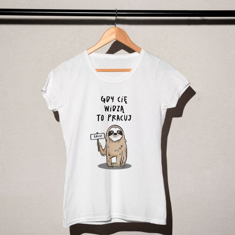 Koszulka z leniwcem damska LENIWIEC prezent dla koleżanki z pracy - S