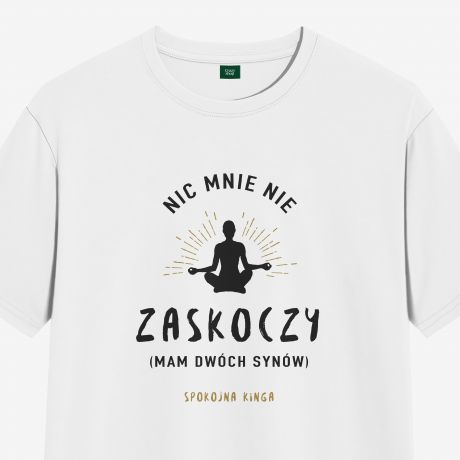 Koszulka damska z nadrukiem ZASKOCZENIE koszulka dla mamy na urodziny - S prezent dla mamy na urodziny