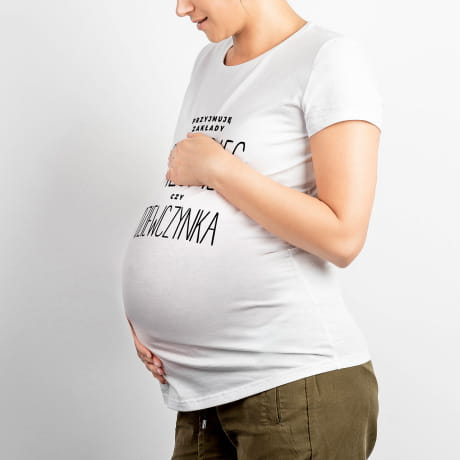 Koszulka ciążowa CHŁOPIEC CZY DZIEWCZYNKA prezent dla przyjaciółki w ciąży - rozmiar L
