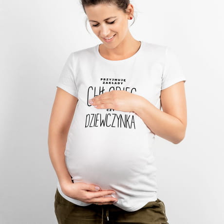 Koszulka ciążowa CHŁOPIEC CZY DZIEWCZYNKA prezent dla przyjaciółki w ciąży - rozmiar L