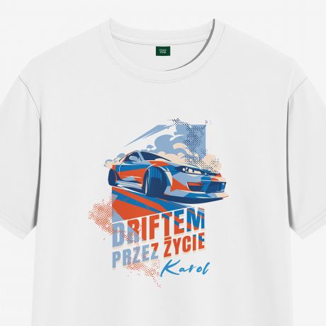 M�ska koszulka drift DRIFTEM PRZEZ �YCIE - L koszulka z nadrukiem prezent dla kierowcy  koszulka m�ska