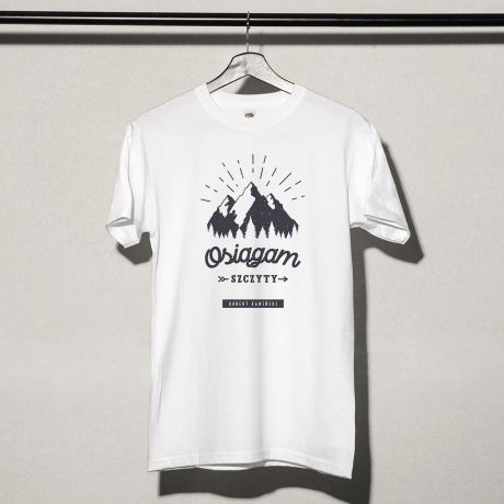 Koszulka męska z nadrukiem OSIĄGAM SZCZYTY prezent dla alpinisty