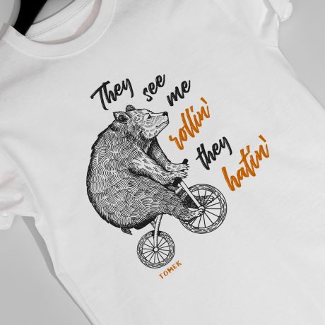 Koszulka mska z nadrukiem ROLLIN prezent dla rowerzysty - S