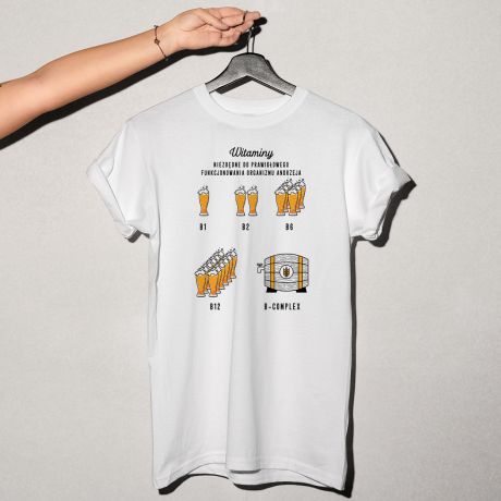 Koszulka mska z nadrukiem WITAMINY prezent dla piwosza - S