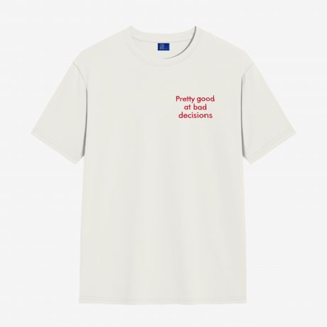 Koszulka z nadrukiem na plecach TheDayOff Pretty Good at Bad Decisions - XL prezent dla kobiety