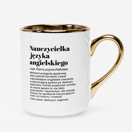 Kubek bia�o-z�oty DEFINICJA prezent dla nauczycielki angielskiego kubek dla nauczyciela prezent na Dzie� Nauczyciela