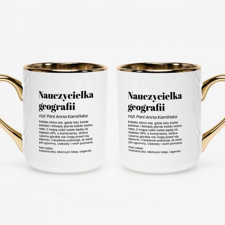 Kubek bia�o-z�oty DEFINICJA prezent dla nauczycielki geografii kubek dla nauczycielki