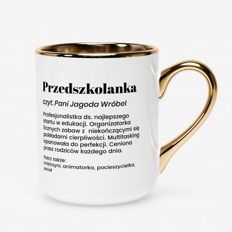 Kubek bia�o-z�oty DEFINICJA prezent dla przedszkolanki kubek dla przedszkolanki prezent na Dzie� Nauczyciela