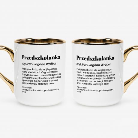 Kubek bia�o-z�oty DEFINICJA prezent dla przedszkolanki kubek dla przedszkolanki prezent na Dzie� Nauczyciela