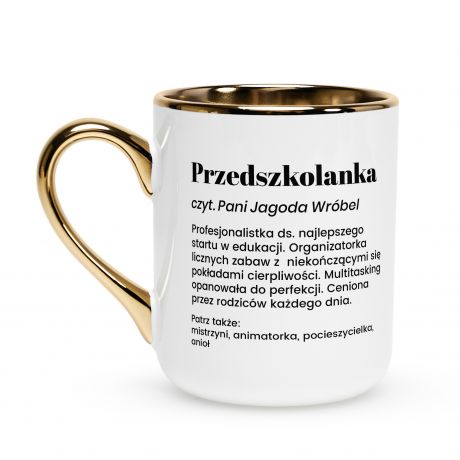 Kubek bia�o-z�oty DEFINICJA prezent dla przedszkolanki kubek dla przedszkolanki prezent na Dzie� Nauczyciela