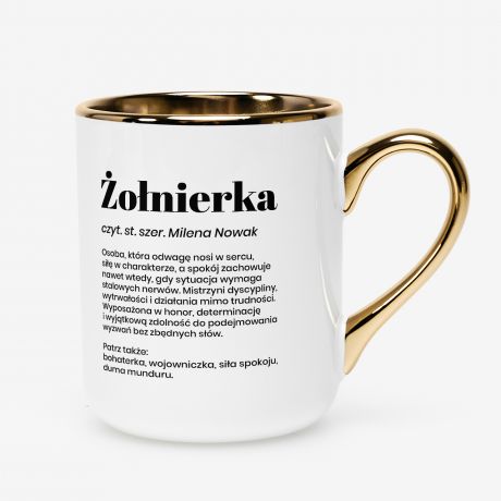 Kubek bia�o-z�oty DEFINICJA prezent dla �o�nierki kobiety w mundurze dla wojskowej