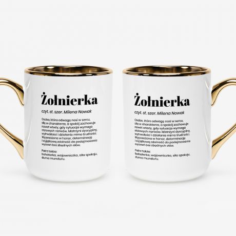 Kubek bia�o-z�oty DEFINICJA prezent dla �o�nierki kobiety w mundurze dla wojskowej