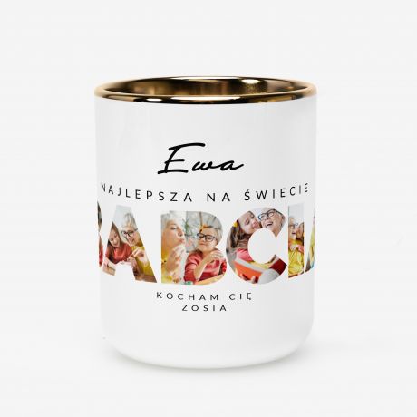 Kubek biao-zoty ze zdjciami PREZENT DLA BABCI
