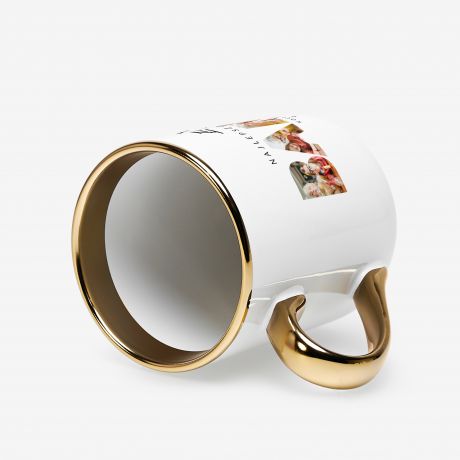 Kubek biao-zoty ze zdjciami PREZENT DLA BABCI