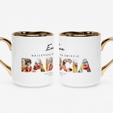 Kubek biao-zoty ze zdjciami PREZENT DLA BABCI